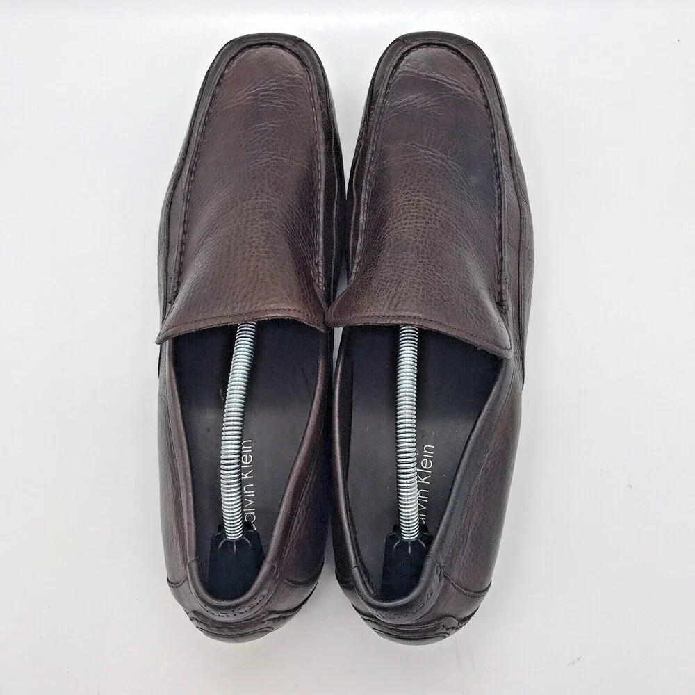 Calvin Klein Michael Brown Leather Driving Loafer Moc Toe Slip On Shoe Men's 12M